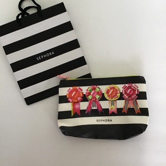 SEPHORA HOLIDAY STRIPED MAKE UP BAG NWOT - Picture 1 of 8